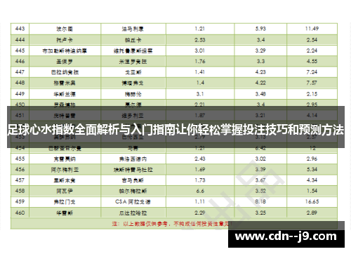 足球心水指数全面解析与入门指南让你轻松掌握投注技巧和预测方法 足球心水指数全面解析与入门指南让你轻松掌握投注技巧和预测方法