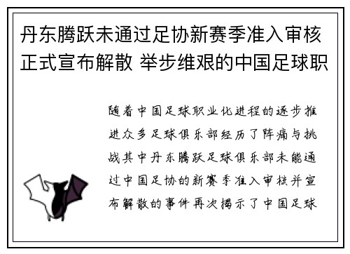 丹东腾跃未通过足协新赛季准入审核正式宣布解散 举步维艰的中国足球职业化困境再现 丹东腾跃未通过足协新赛季准入审核正式宣布解散 举步维艰的中国足球职业化困境再现