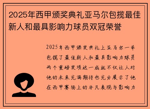 2025年西甲颁奖典礼亚马尔包揽最佳新人和最具影响力球员双冠荣誉 2025年西甲颁奖典礼亚马尔包揽最佳新人和最具影响力球员双冠荣誉