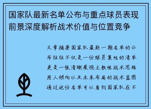 国家队最新名单公布与重点球员表现前景深度解析战术价值与位置竞争 国家队最新名单公布与重点球员表现前景深度解析战术价值与位置竞争